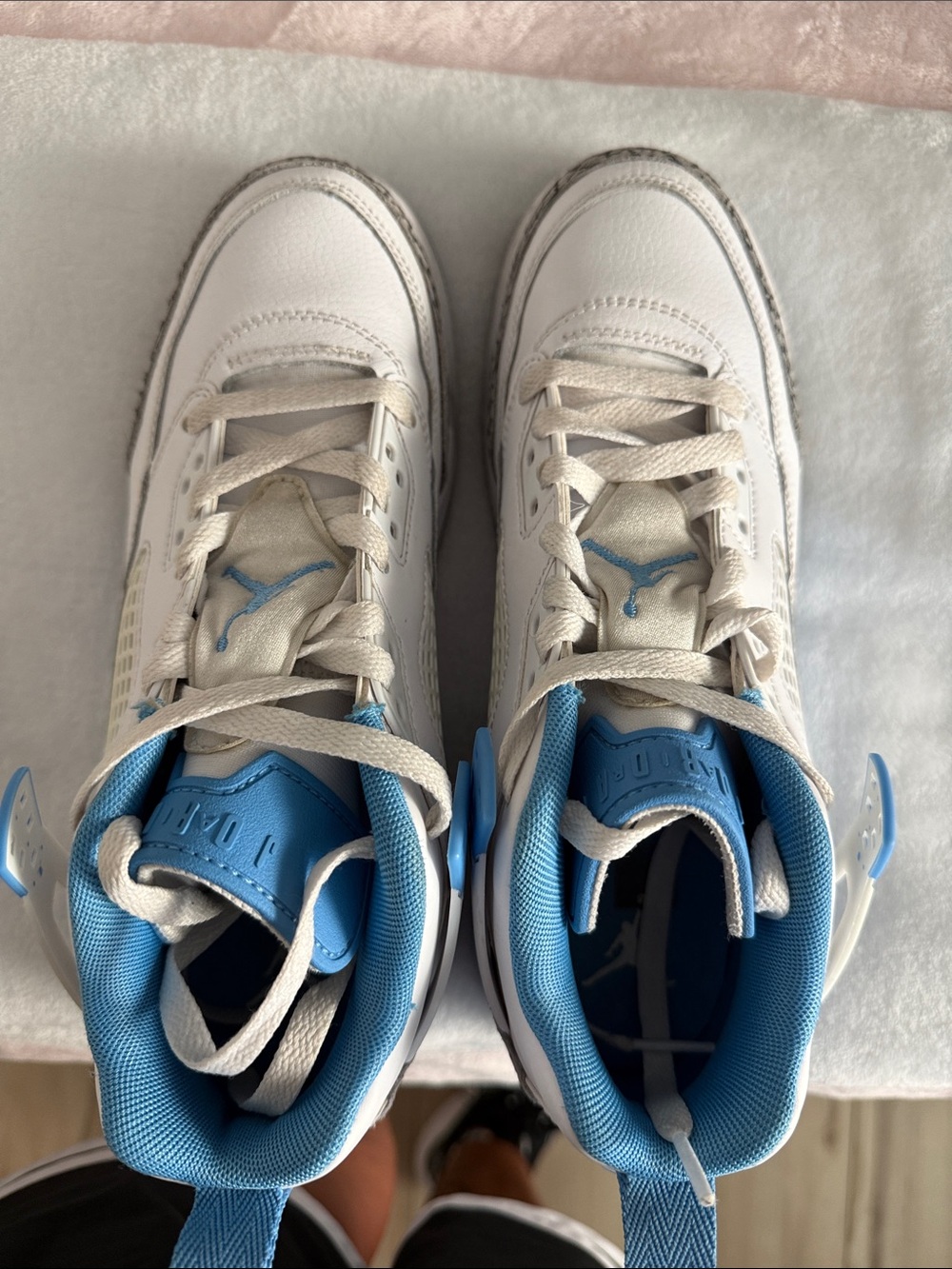 Jordan Kids White and Blue High-Top Sneakers